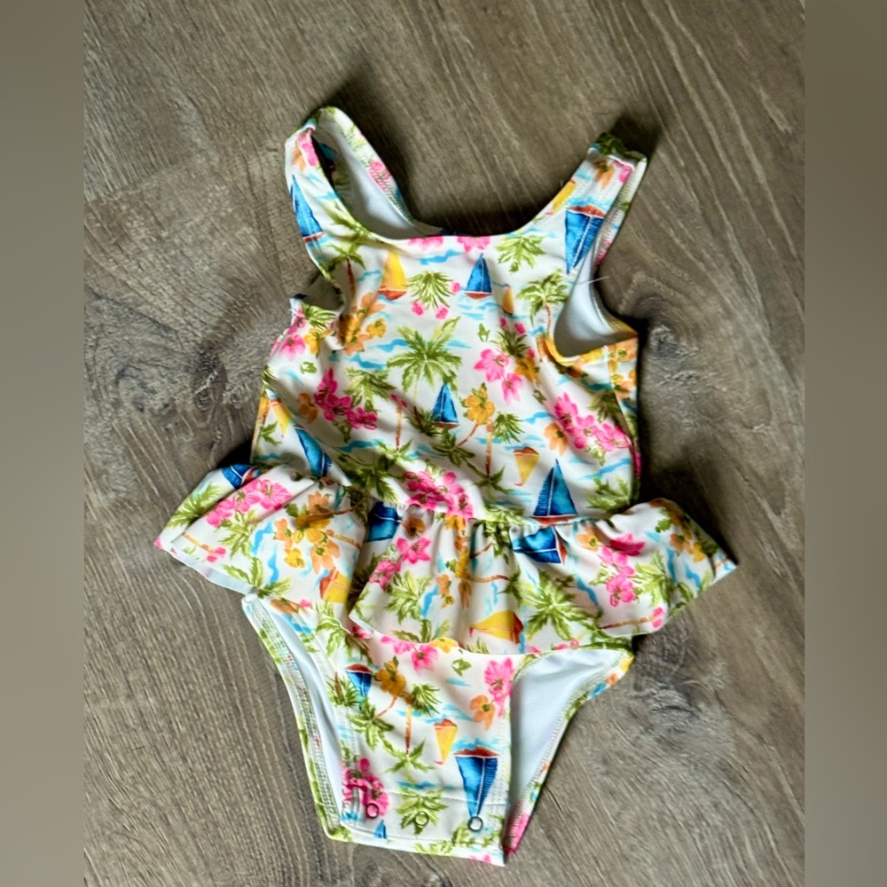 Old Navy Baby Green and Pink Tropical One Piece Swimsuit